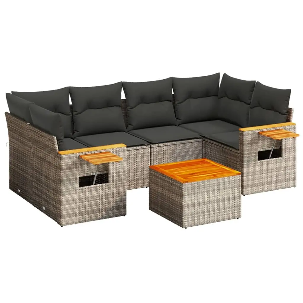 Garden Sofa Set 7 Piece Poly Rattan Grey Outdoor Furniture Patio Lounge Cushions