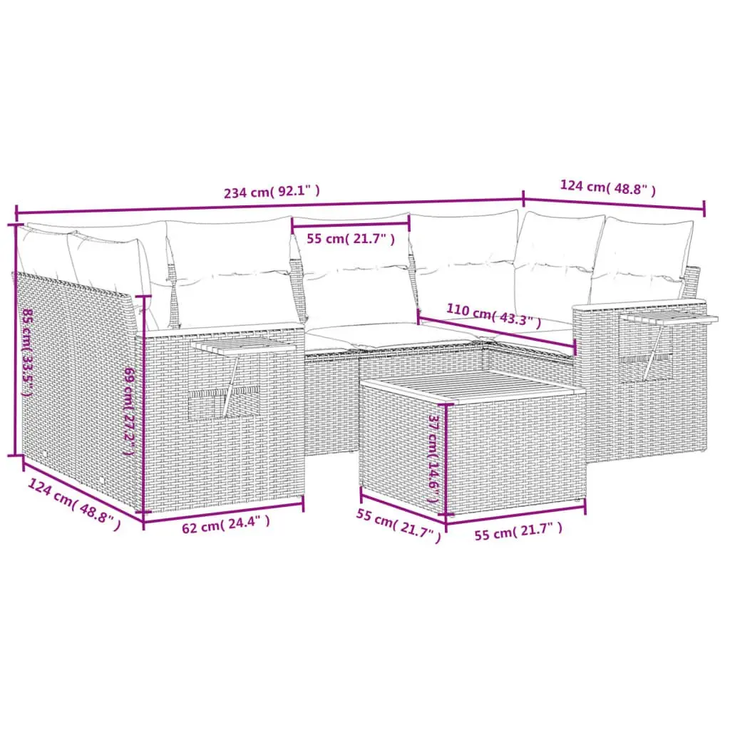 Garden Sofa Set 7 Piece Poly Rattan Grey Outdoor Furniture Patio Lounge Cushions
