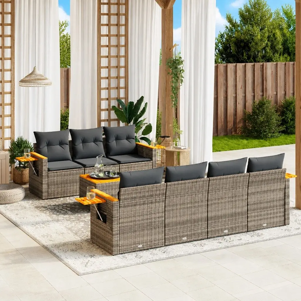 8 Piece Garden Sofa Set Outdoor Furniture Patio Conversation Grey with Cushions