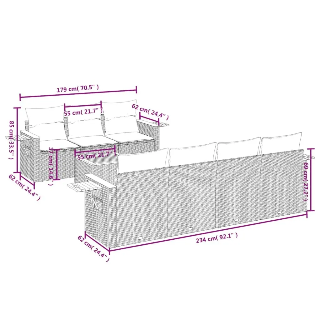 8 Piece Garden Sofa Set Outdoor Furniture Patio Conversation Grey with Cushions