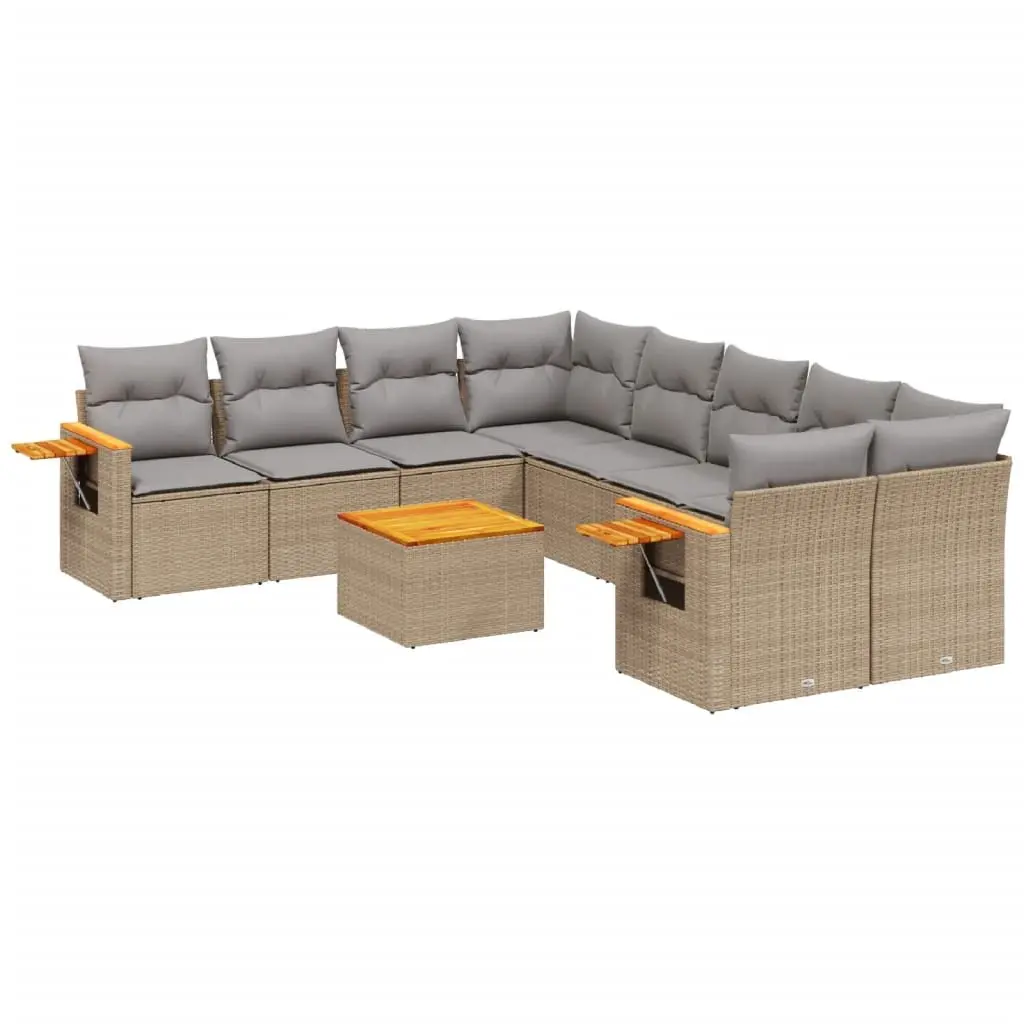 Outdoor Garden Sofa Set 9 Piece Patio Furniture Modular Beige Poly Rattan