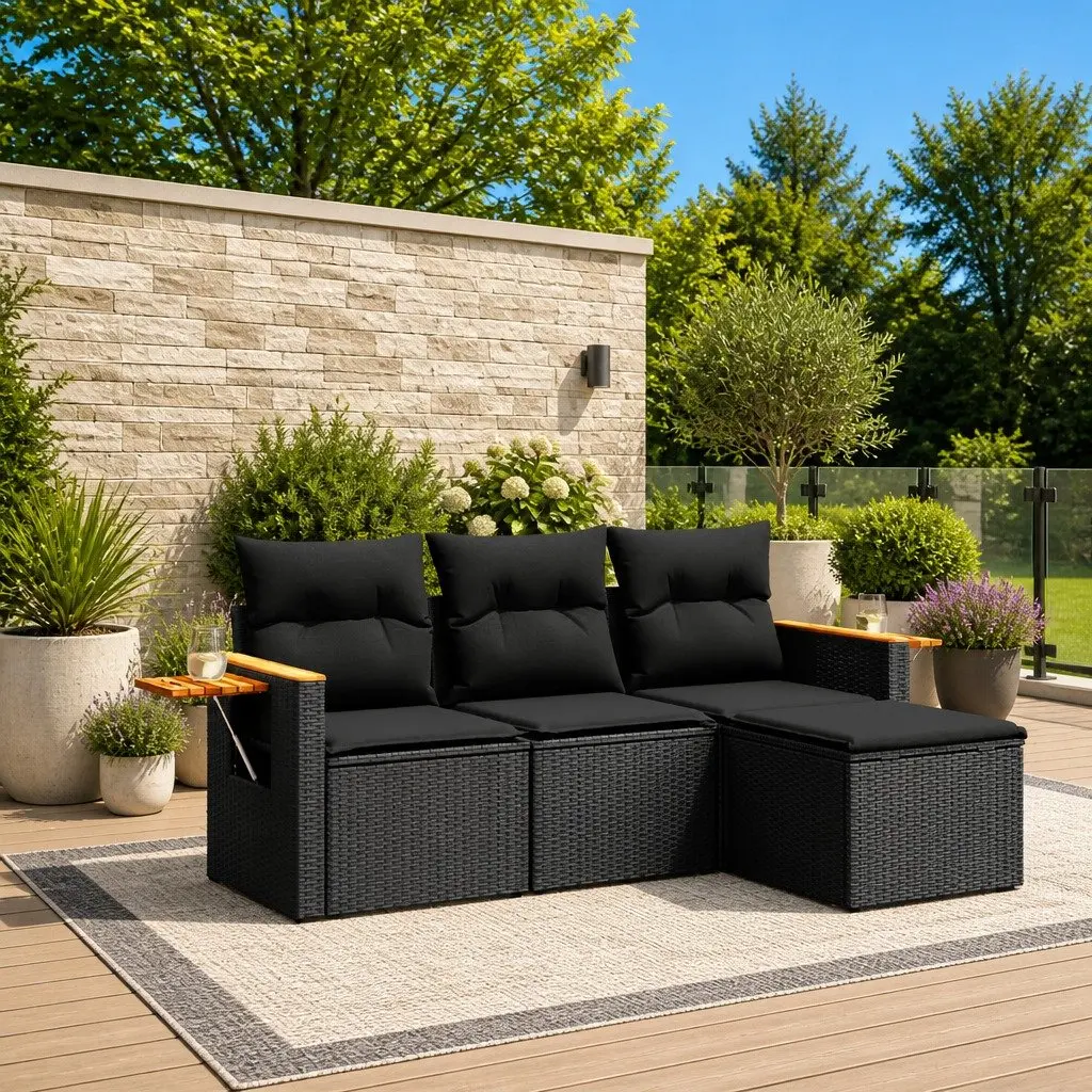 4 Piece Garden Sofa Set Outdoor Furniture Patio Conversation Sectional Black