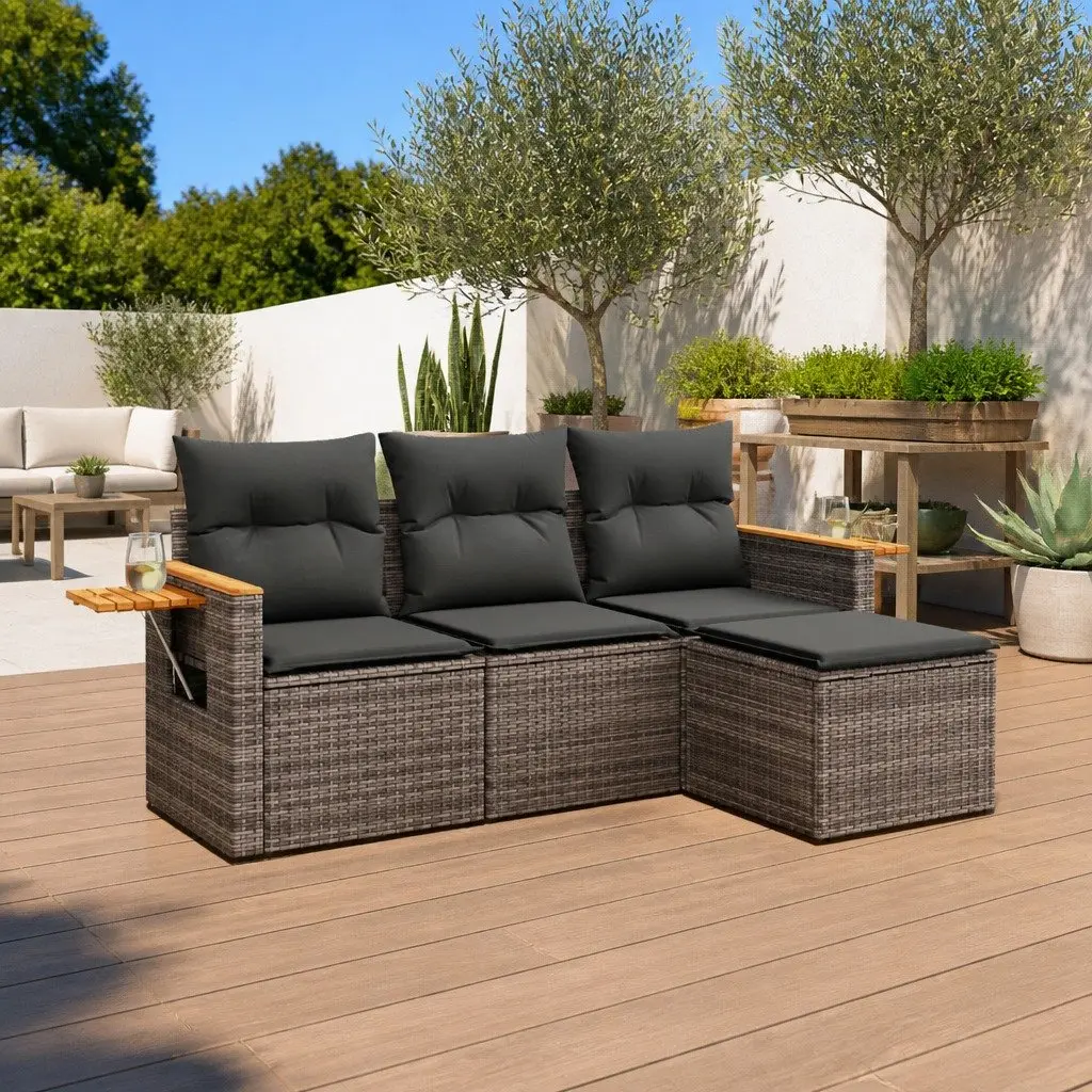 Garden Sofa Set 4 Piece Outdoor Furniture Grey Poly Rattan with Cushions Patio