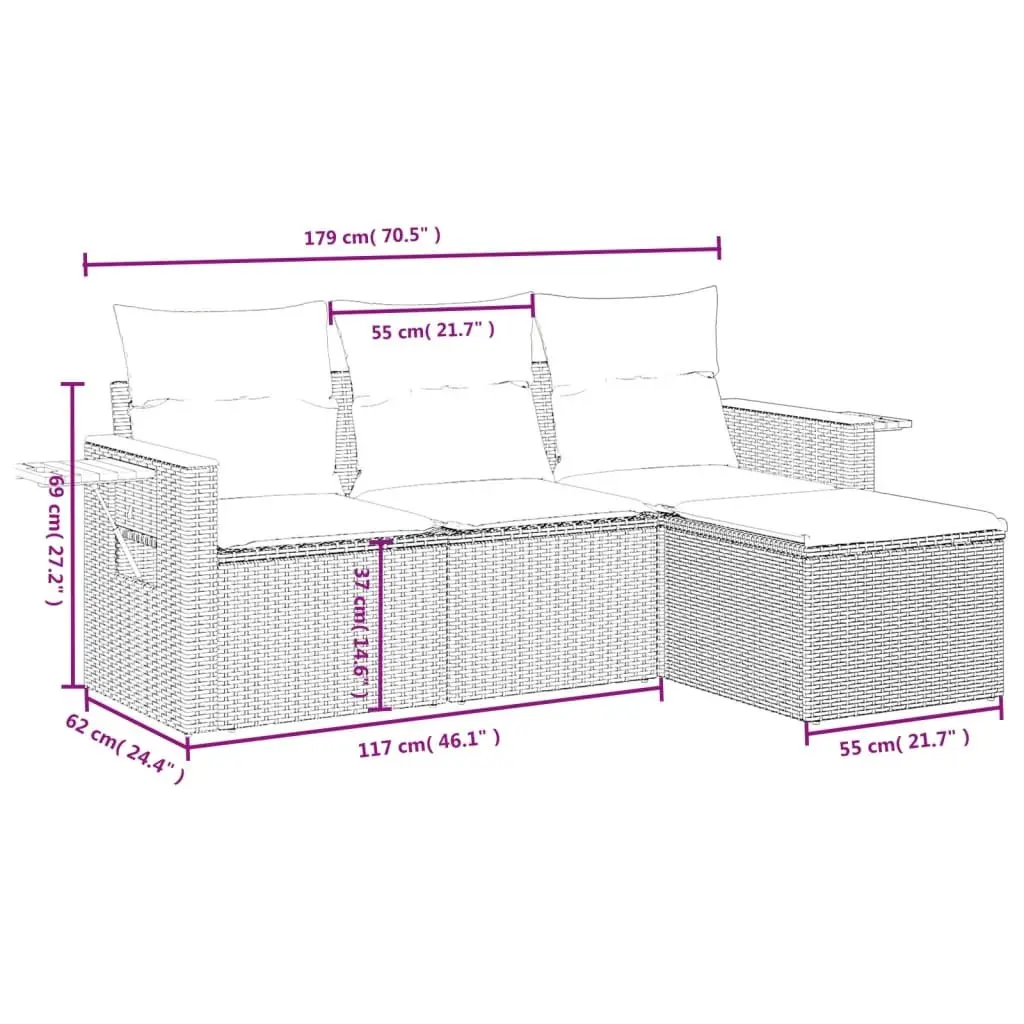 Garden Sofa Set 4 Piece Outdoor Furniture Grey Poly Rattan with Cushions Patio
