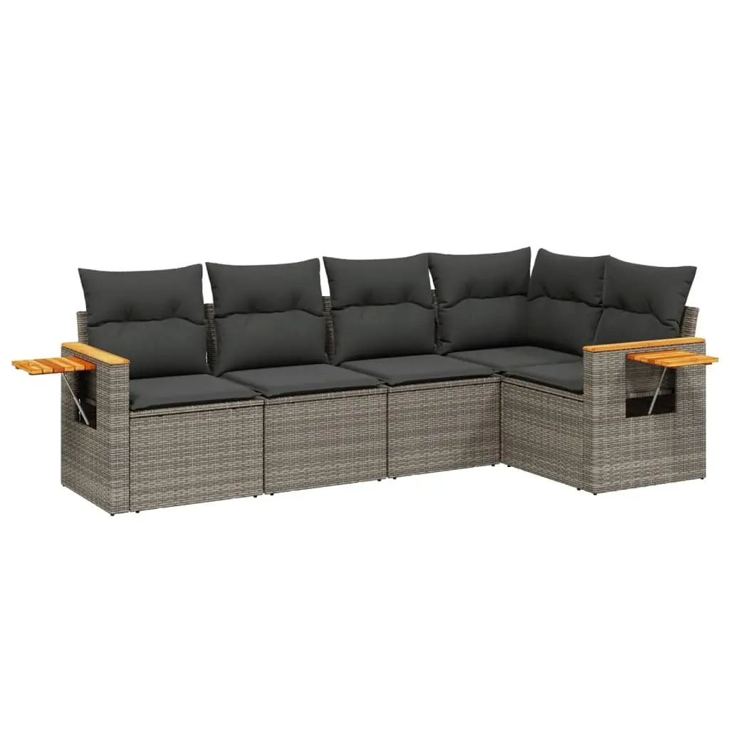 5 Piece Outdoor Garden Sofa Set Grey PE Poly Rattan Furniture with Cushions