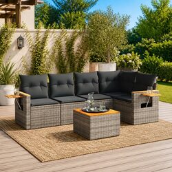 Garden Sofa Set 6 Piece Outdoor Furniture Patio Grey Poly Rattan Modular