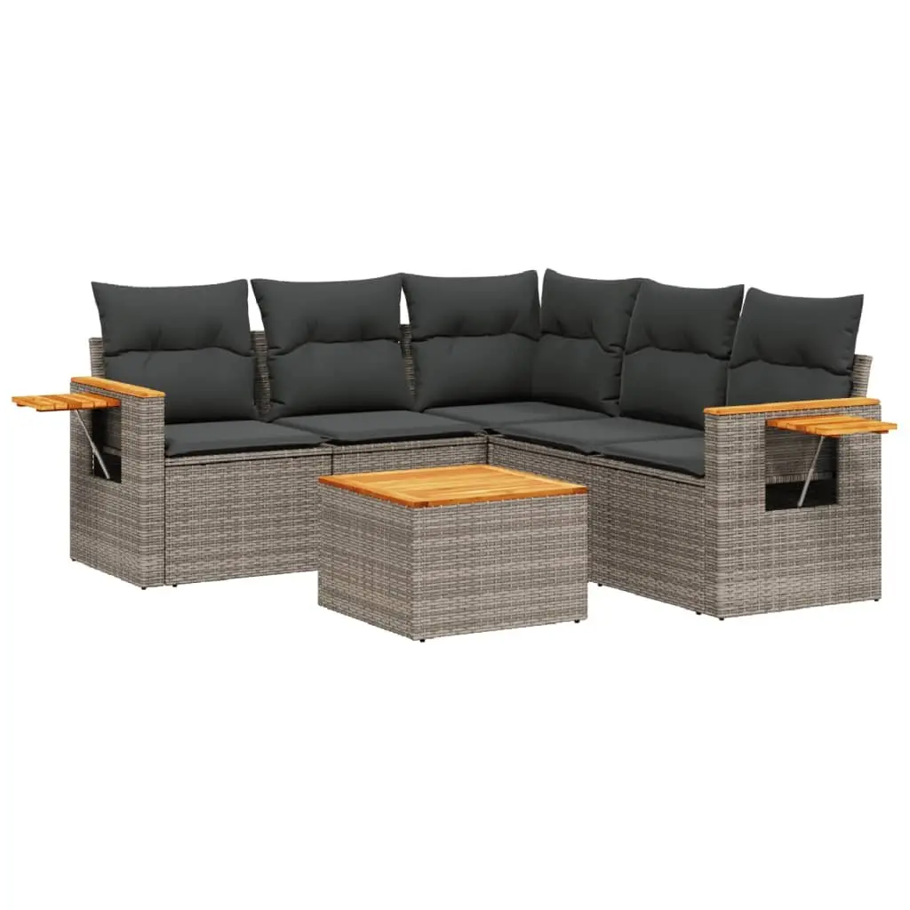 Garden Sofa Set PE Rattan Modular 6 Piece Outdoor Furniture Patio Lounge Grey with Cushions