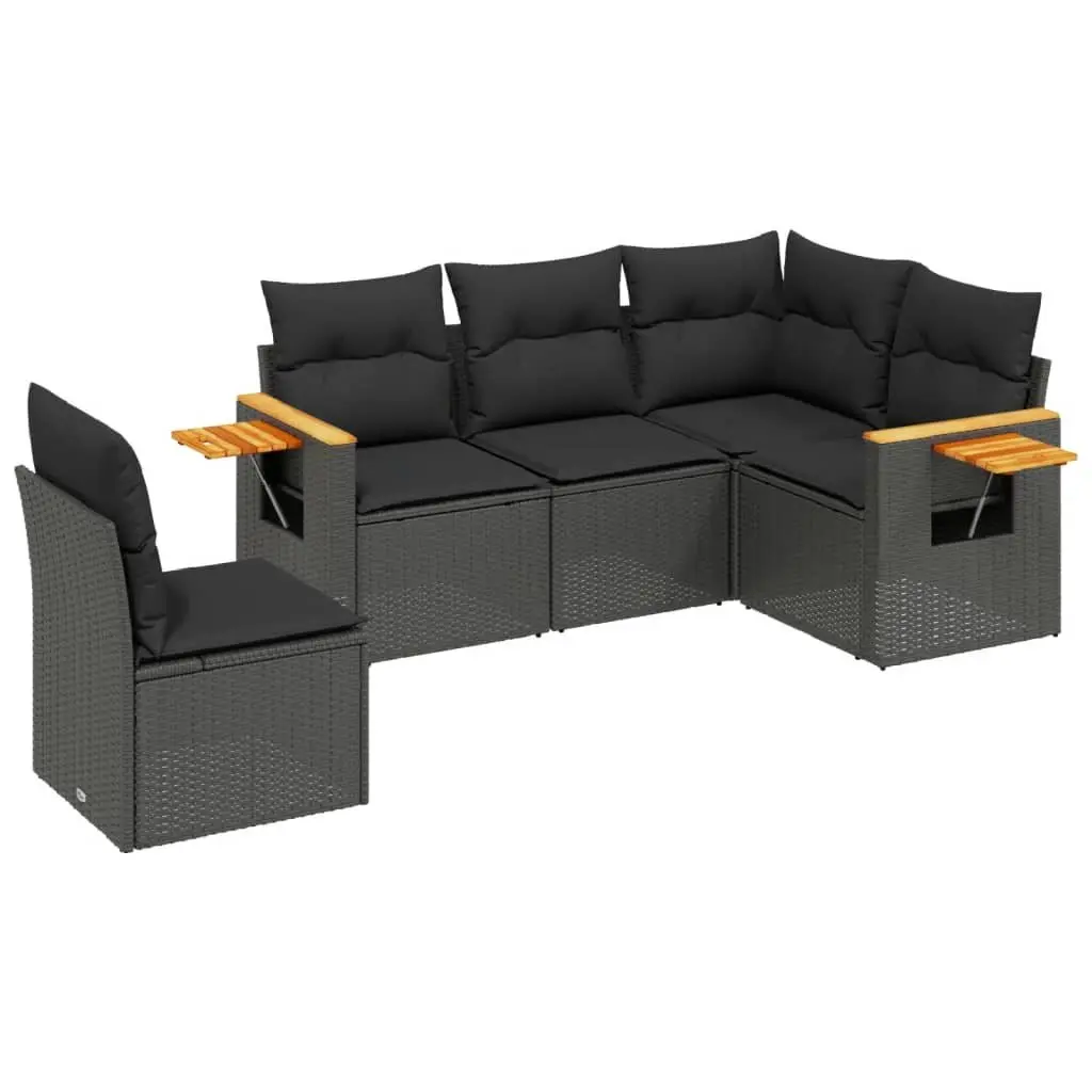 Garden Sofa Set 5 Piece Modular Black PE Rattan Outdoor Furniture
