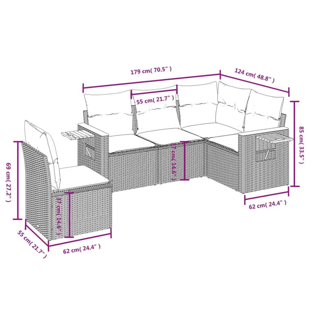 Garden Sofa Set 5 Piece Outdoor Furniture Beige Poly Rattan Patio Seating with