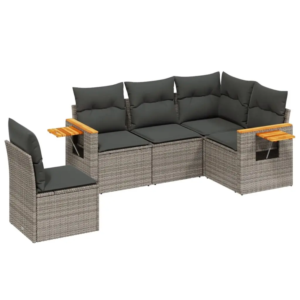 5 Piece Garden Sofa Set Modular PE Rattan Outdoor Furniture Grey with Cushions