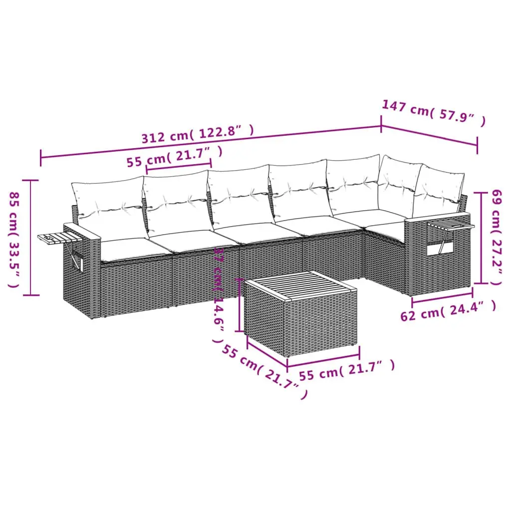 7 Piece Garden Sofa Set Poly Rattan Grey with Cushions