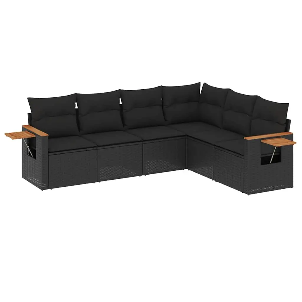 Garden Sofa Set 6 Piece Outdoor Furniture with Cushions Black Poly Rattan