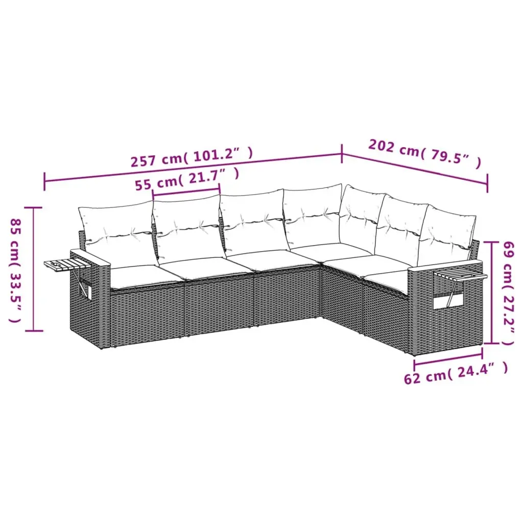 Garden Sofa Set 6 Piece Outdoor Furniture with Cushions Black Poly Rattan