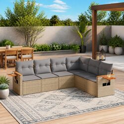 Beige Modular Patio Sofa Set: 6 Pieces for Comfort