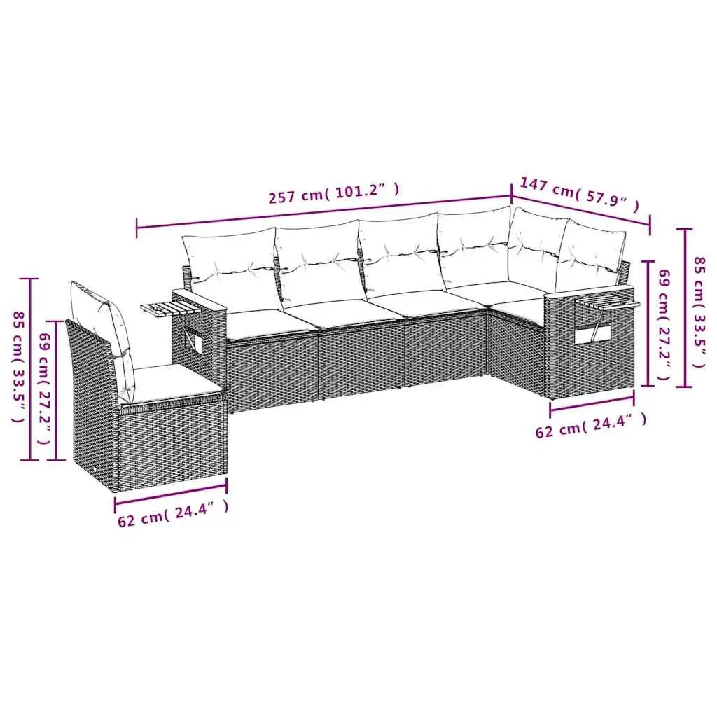 Garden Sofa Set Modular PE Rattan 6 Piece Outdoor Patio Furniture Black