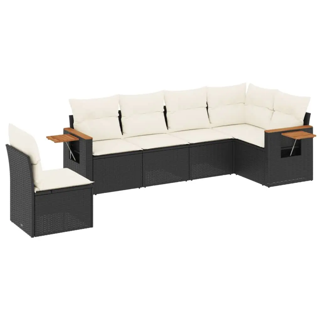 Garden Sofa Set PE Rattan 6 Piece Outdoor Furniture Black