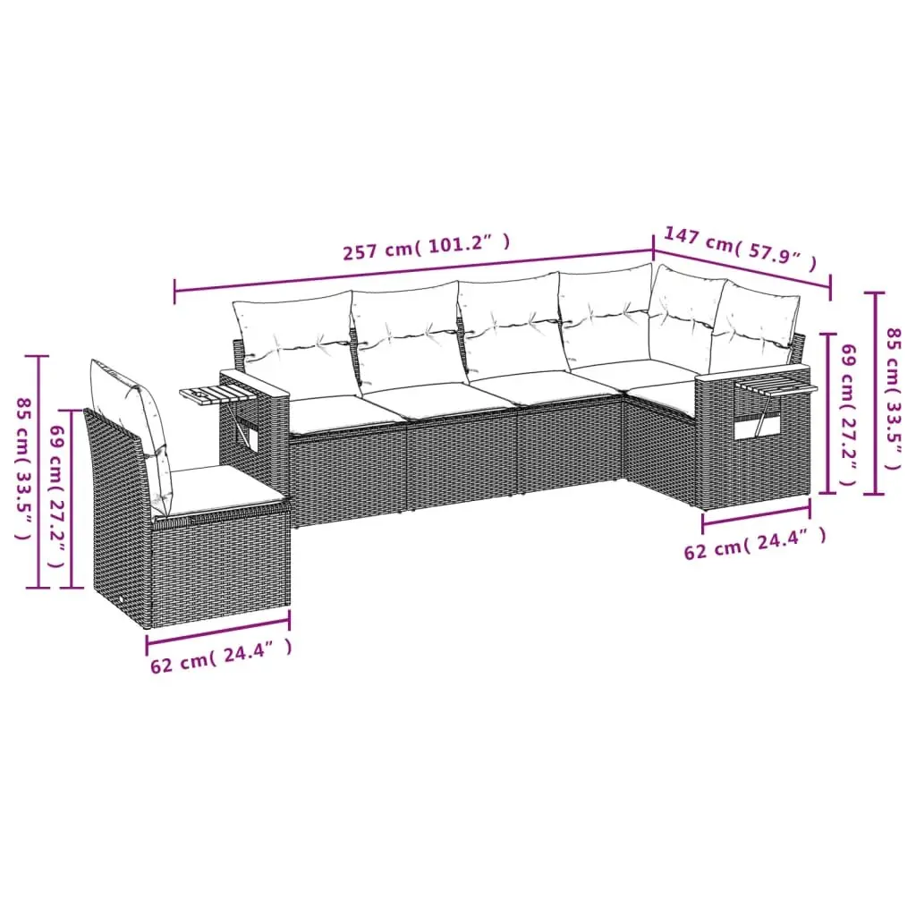 Outdoor Furniture Set Beige Modular Sofa 6 Piece PE Rattan Patio