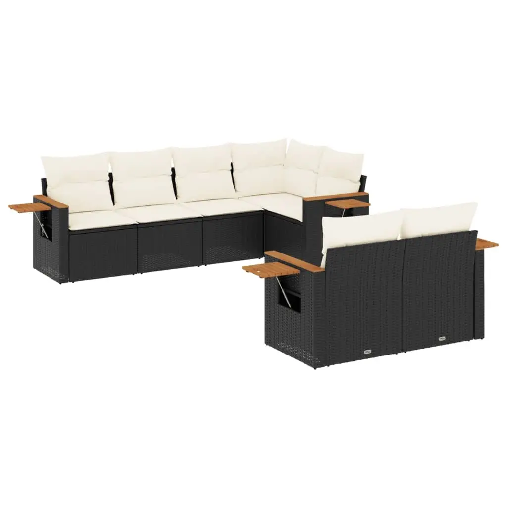 Garden Sofa Set 7 Piece Outdoor Furniture Black Poly Rattan with Cushions