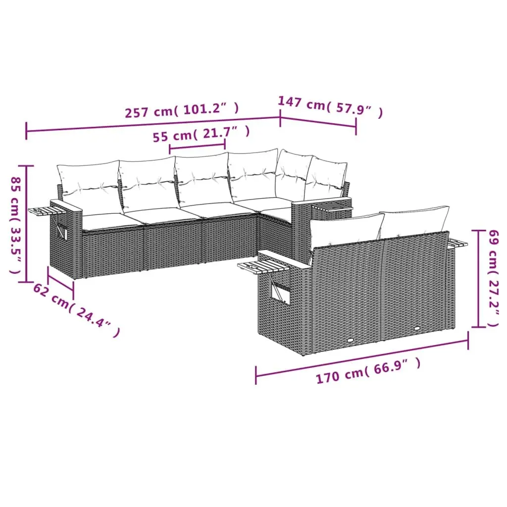 Garden Sofa Set 7 Piece Modular PE Rattan Outdoor Furniture Grey