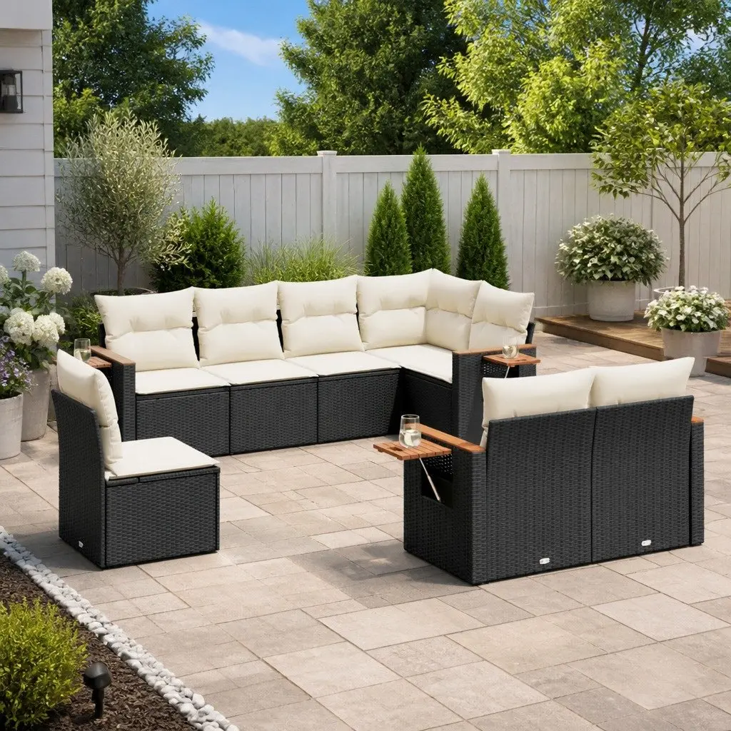 Garden Sofa Set 8 Piece Outdoor Furniture Black Poly Rattan Modular Patio