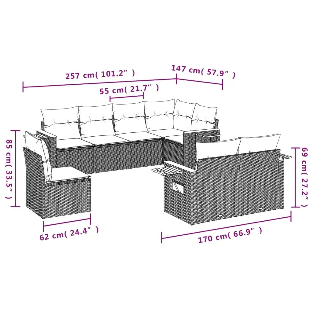 Garden Sofa Set 8 Piece Outdoor Furniture Black Poly Rattan Modular Patio