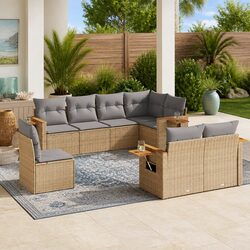 Practical 8-Piece Garden Sofa Set with Foldable Side Table