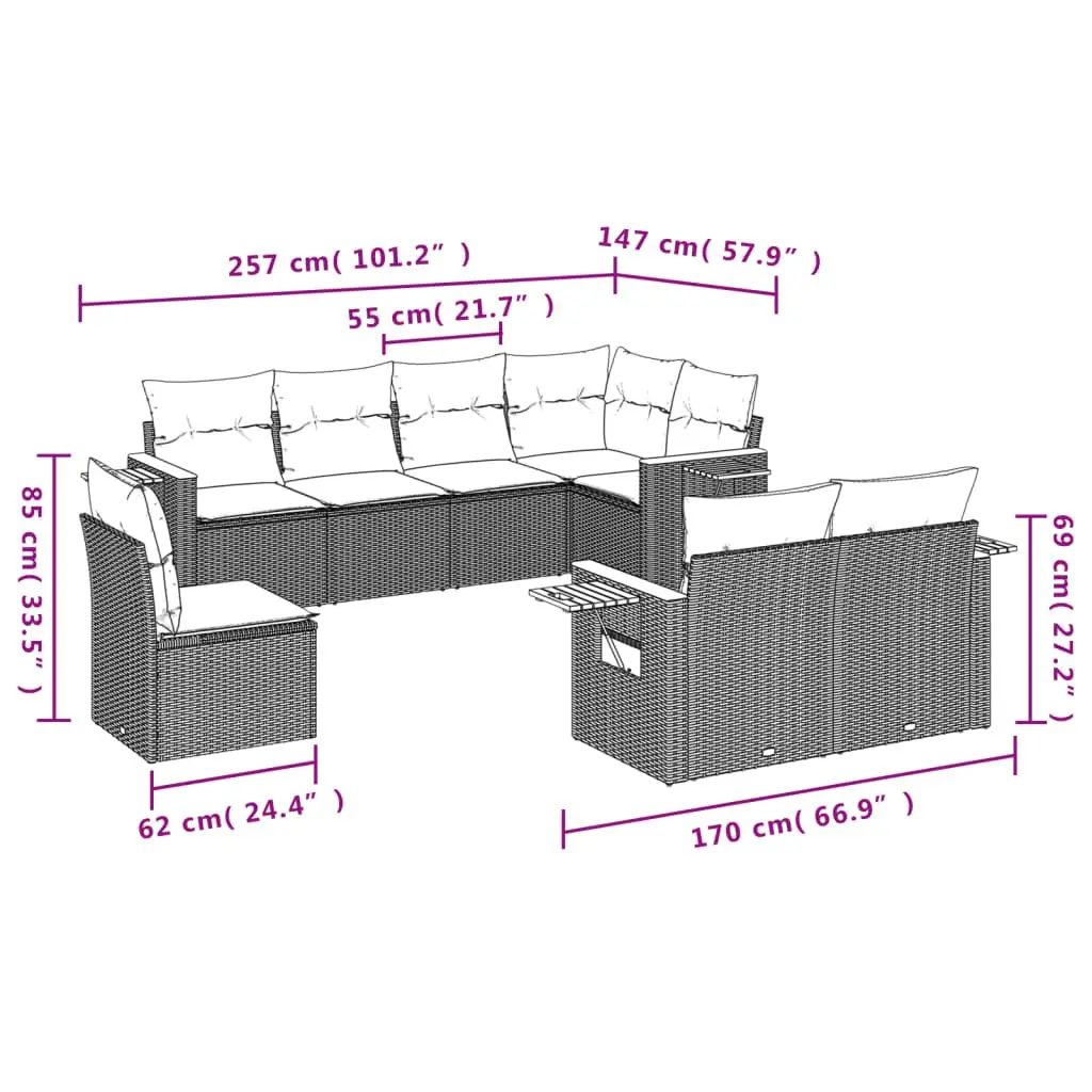 8-Piece Garden Sofa Set with Foldable Side Table