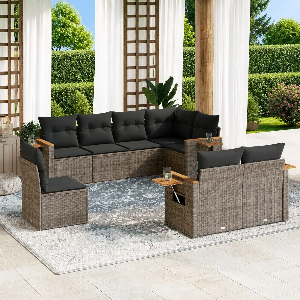 Garden Sofa Set 8 Piece Outdoor Furniture Grey Poly Rattan Patio Lounge Modular