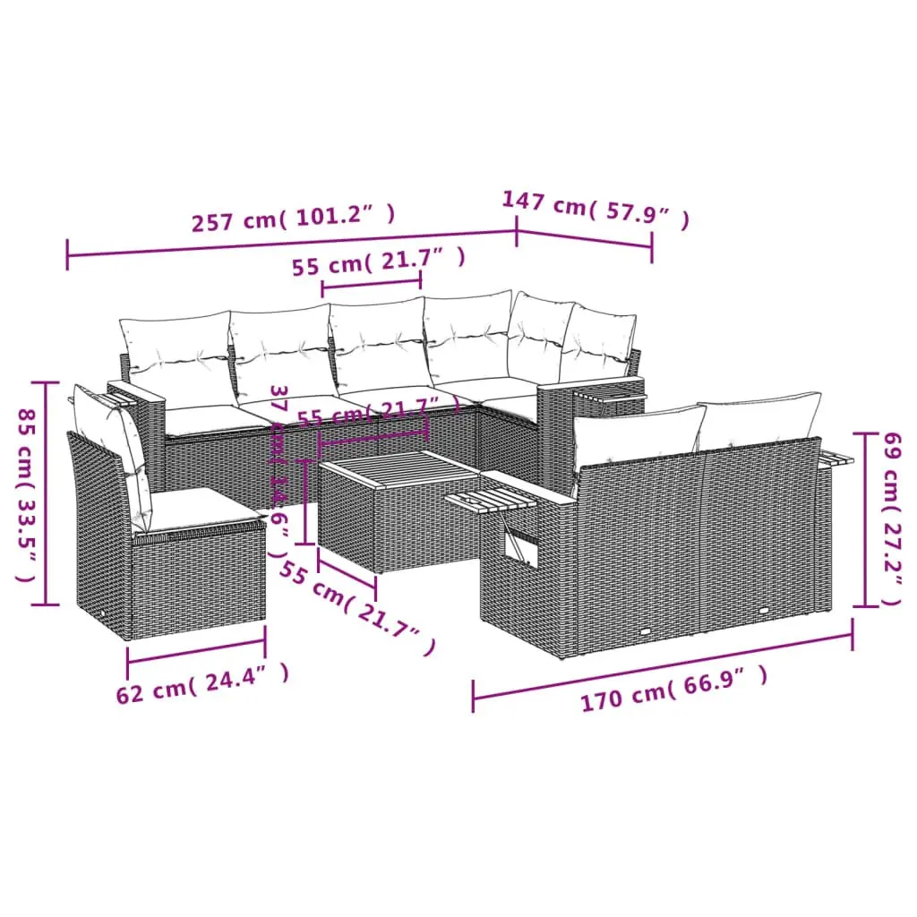 Garden Sofa Set 9 Piece Outdoor Furniture Patio Conversation Beige with Cushions