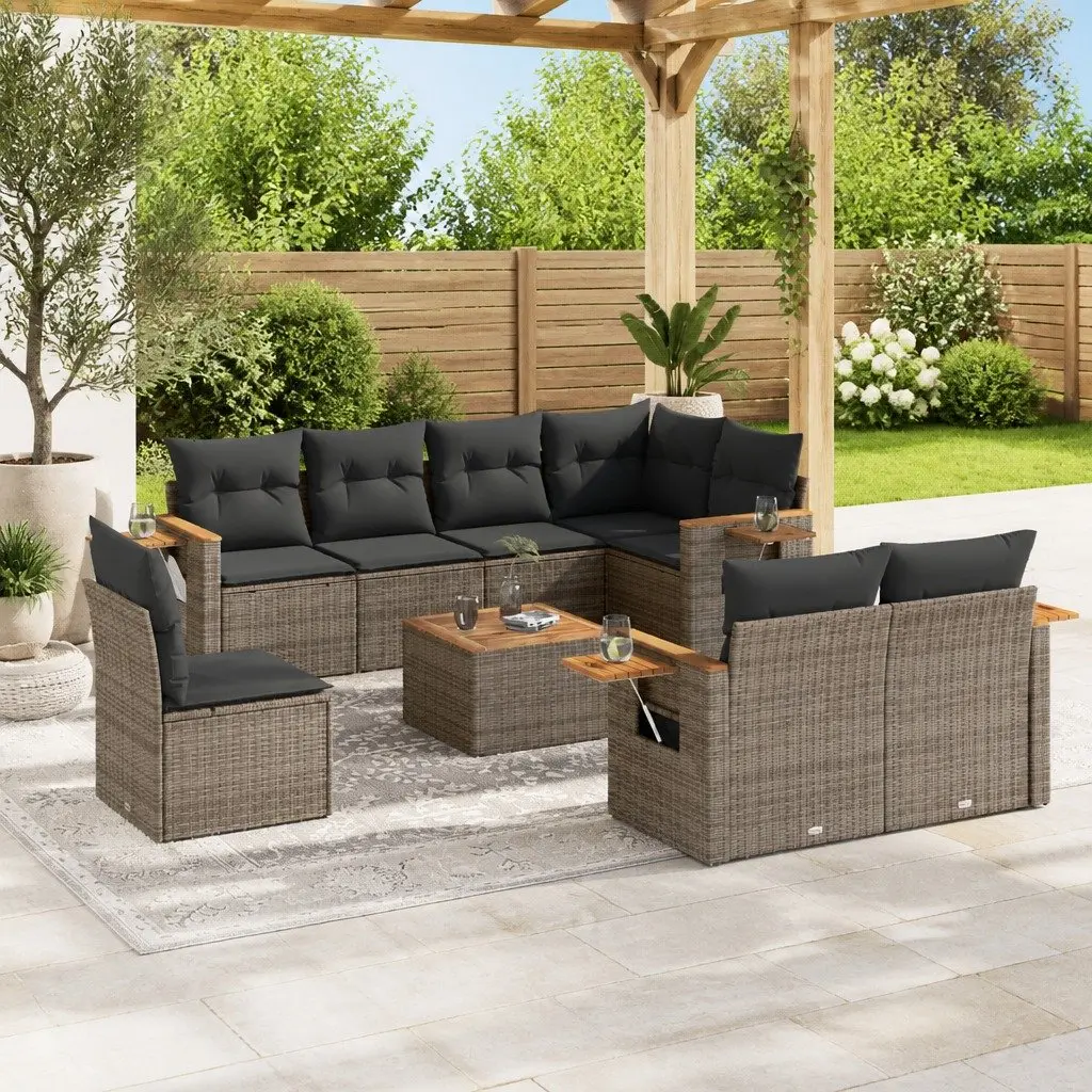 Garden Sofa Set 9 Piece Outdoor Furniture Grey Poly Rattan Patio Sectional