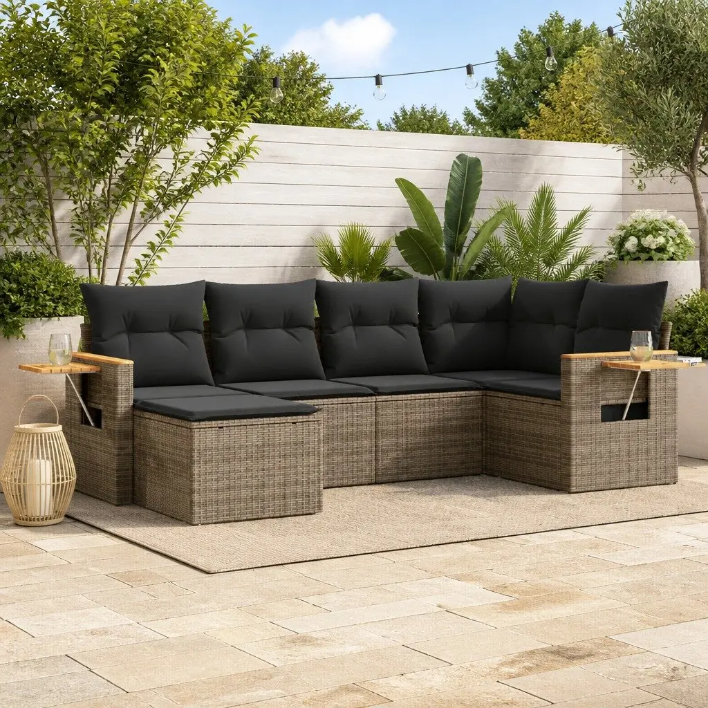 Modular Outdoor Sofa Set 6 Piece Grey PE Rattan Furniture with Cushions