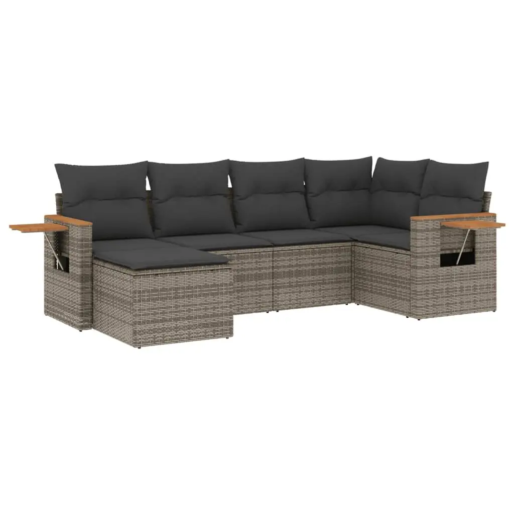 Modular Outdoor Sofa Set 6 Piece Grey PE Rattan Furniture with Cushions