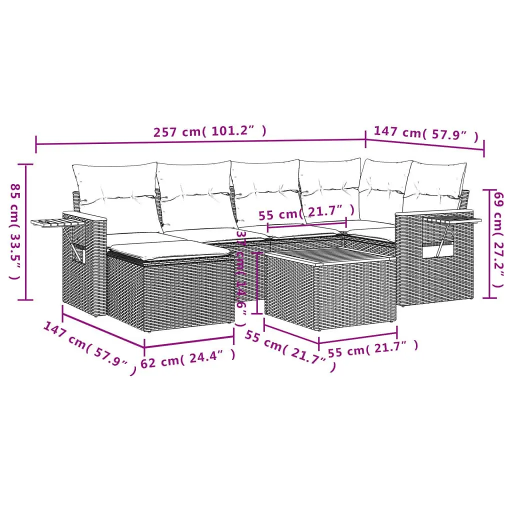 7 Piece Garden Sofa Set PE Rattan with Acacia Wood Table Grey Outdoor Patio Furniture