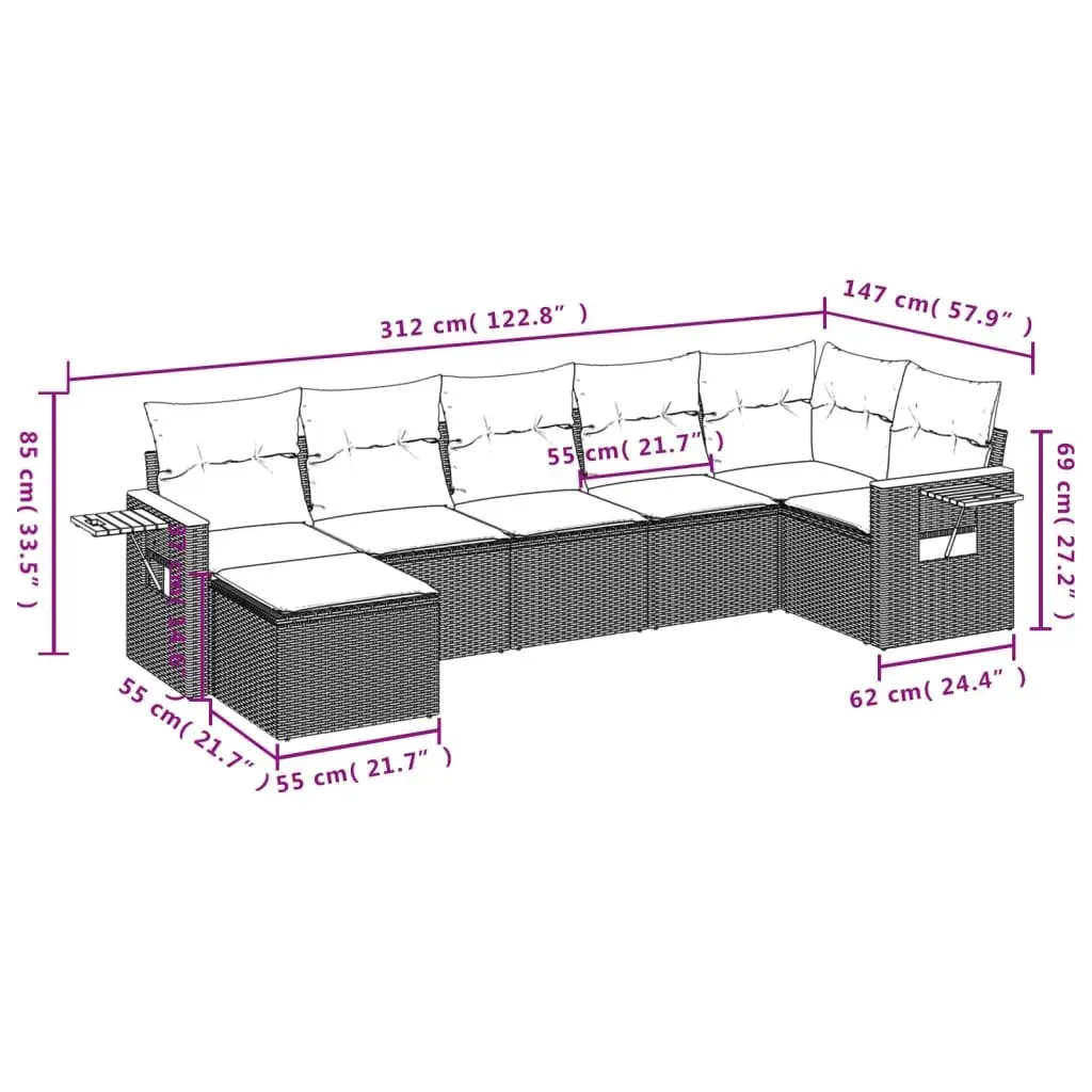 7 Piece Garden Sofa Set Grey Poly Rattan Outdoor Furniture Patio Lounge Cushions