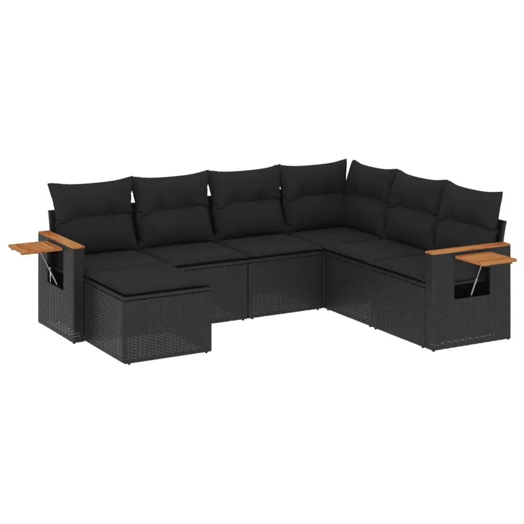 7 Piece Outdoor Garden Sofa Set Black Poly Rattan Modular Patio Furniture with
