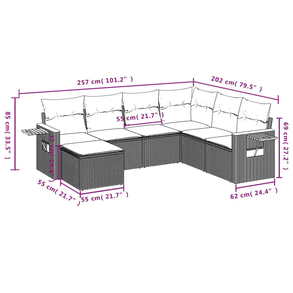 7 Piece Modular Garden Sofa Set PE Rattan Black with Cushions Outdoor Patio Furniture