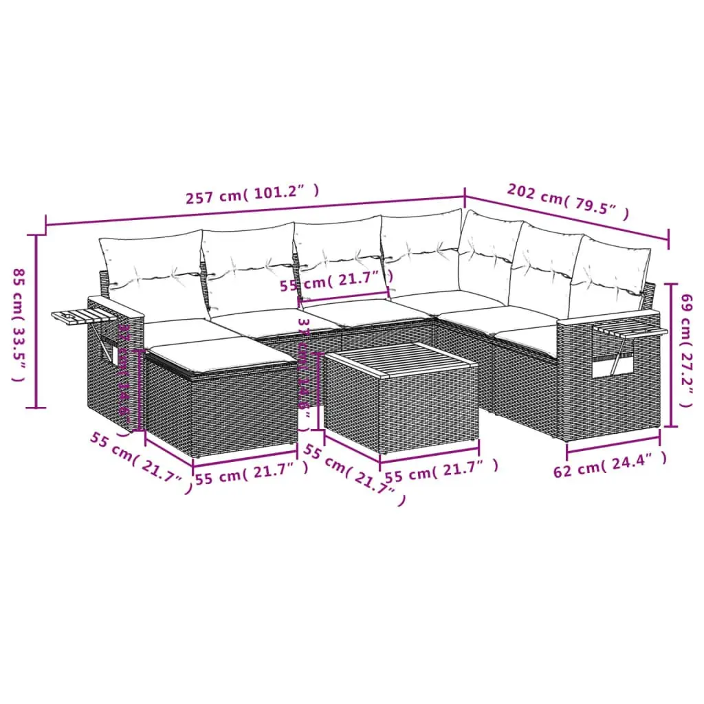 Garden Sofa Set Modular 8 Piece Outdoor Furniture Grey PE Rattan with Acacia Wood Table