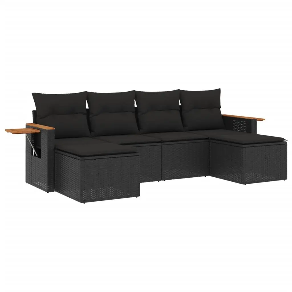 Garden Sofa Set PE Rattan Modular 6 Piece Outdoor Furniture Patio Black