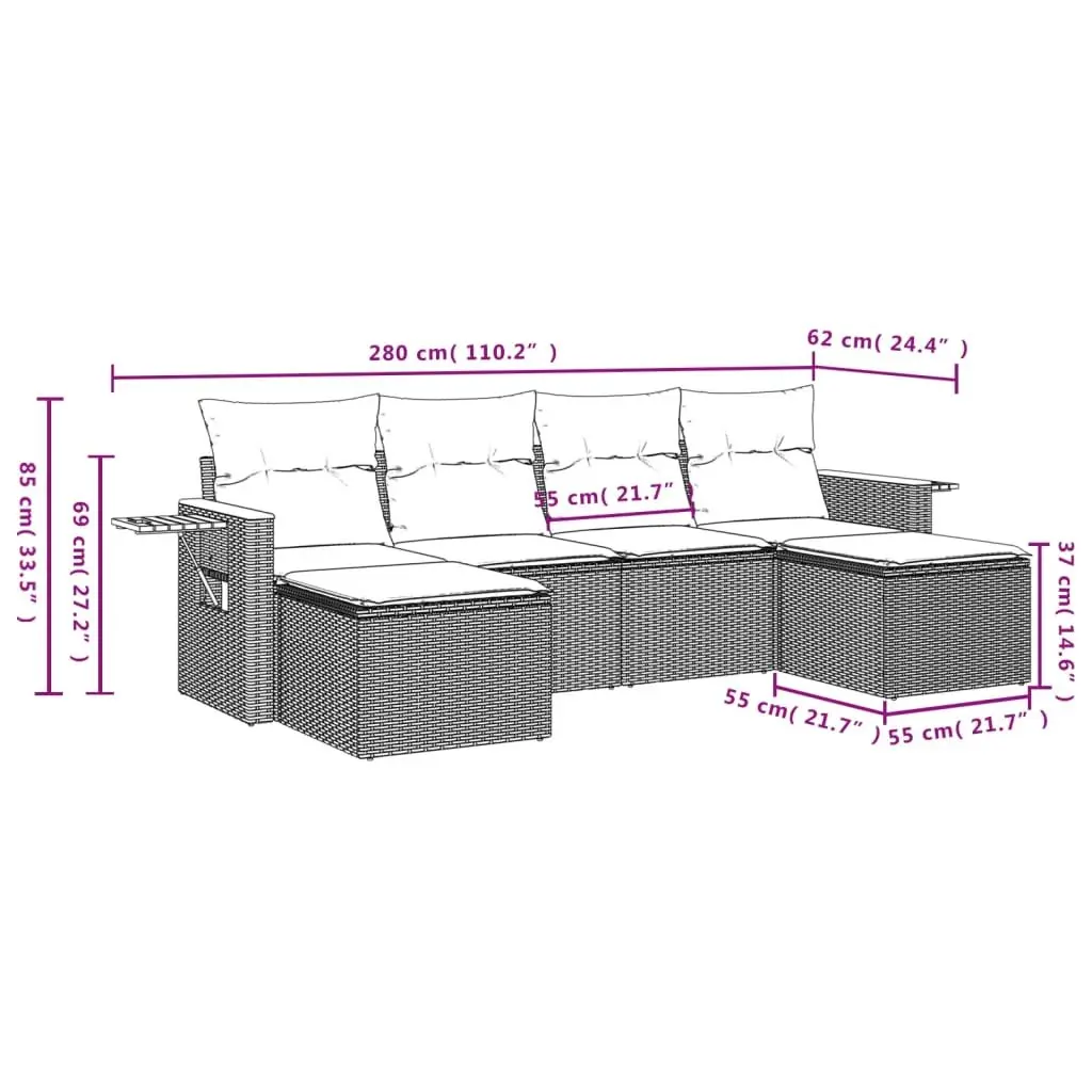 Garden Sofa Set PE Rattan Modular 6 Piece Outdoor Furniture Patio Black
