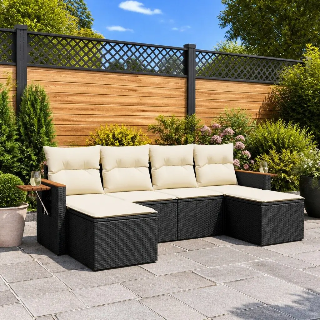 Garden Sofa Set PE Rattan 6 Piece Modular Outdoor Furniture Black