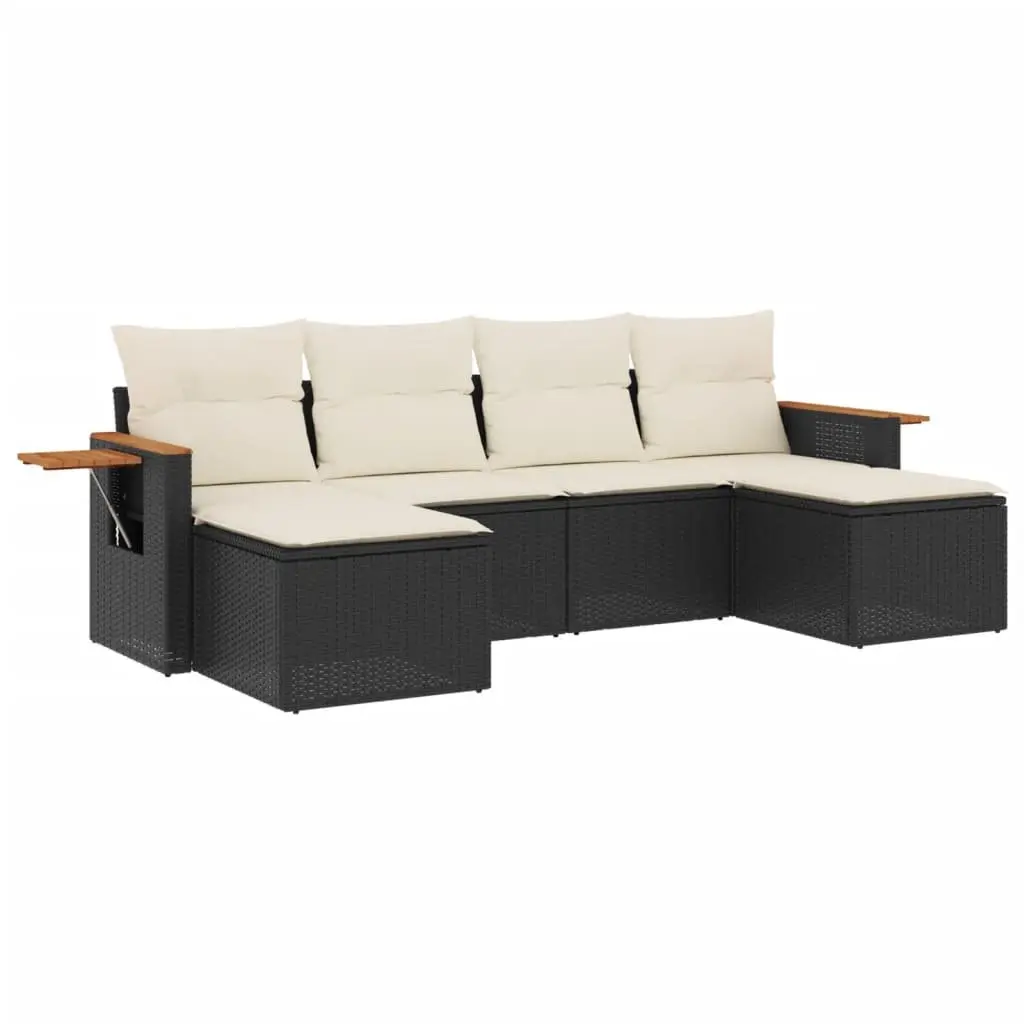 Garden Sofa Set PE Rattan 6 Piece Modular Outdoor Furniture Black