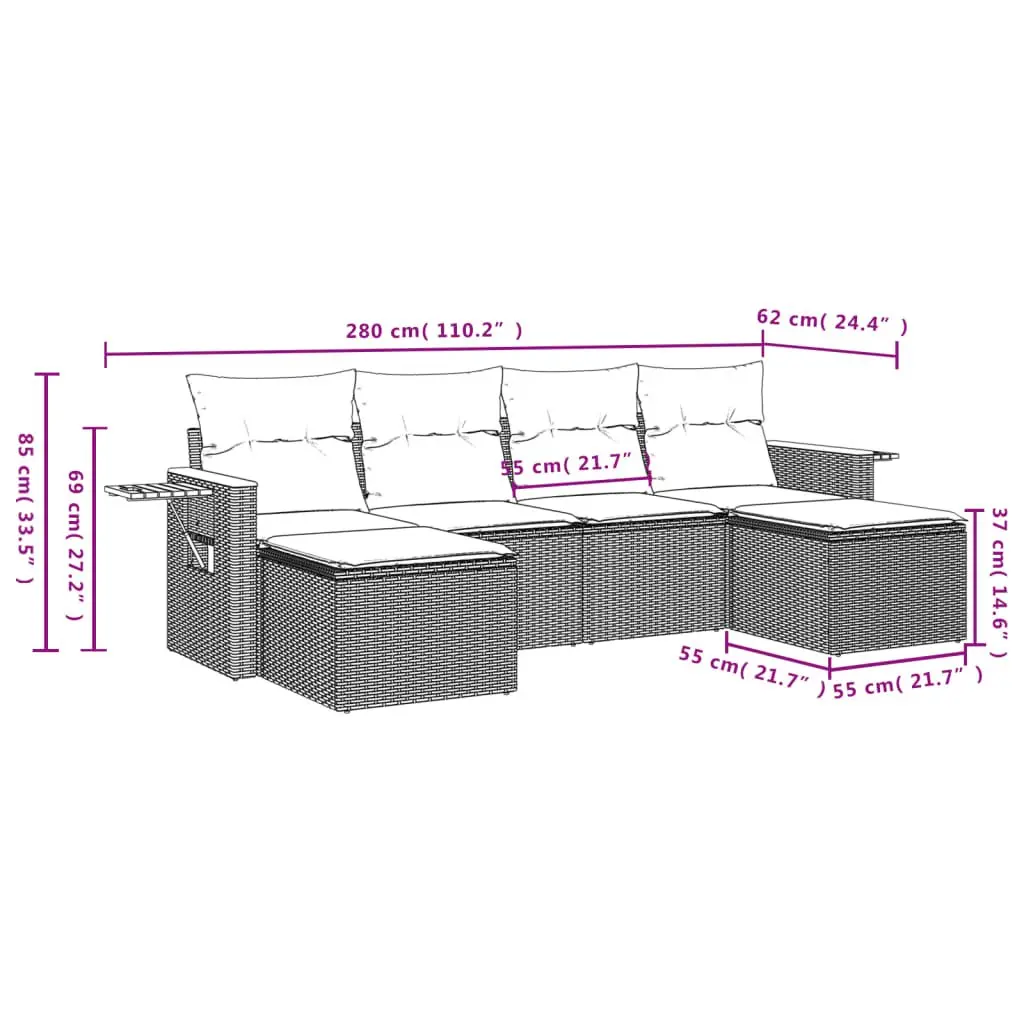 Garden Sofa Set PE Rattan 6 Piece Modular Outdoor Furniture Black