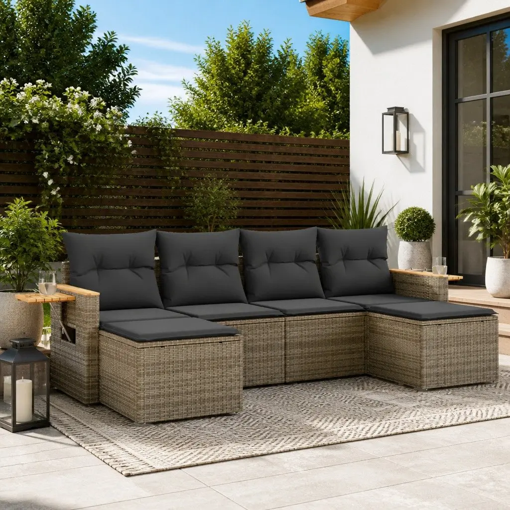 Garden Sofa Set PE Rattan 6 Piece Outdoor Furniture Grey