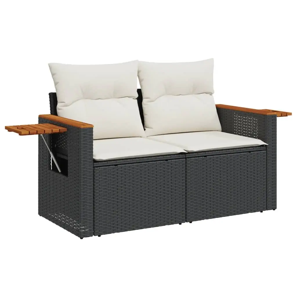 8 Piece Modular Garden Sofa Set Black Poly Rattan with Cushions for Outdoor Patio