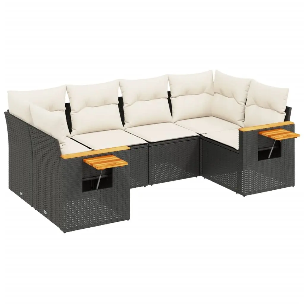 Garden Sofa Set PE Rattan 6 Piece Outdoor Furniture Sectional with Cushions Black