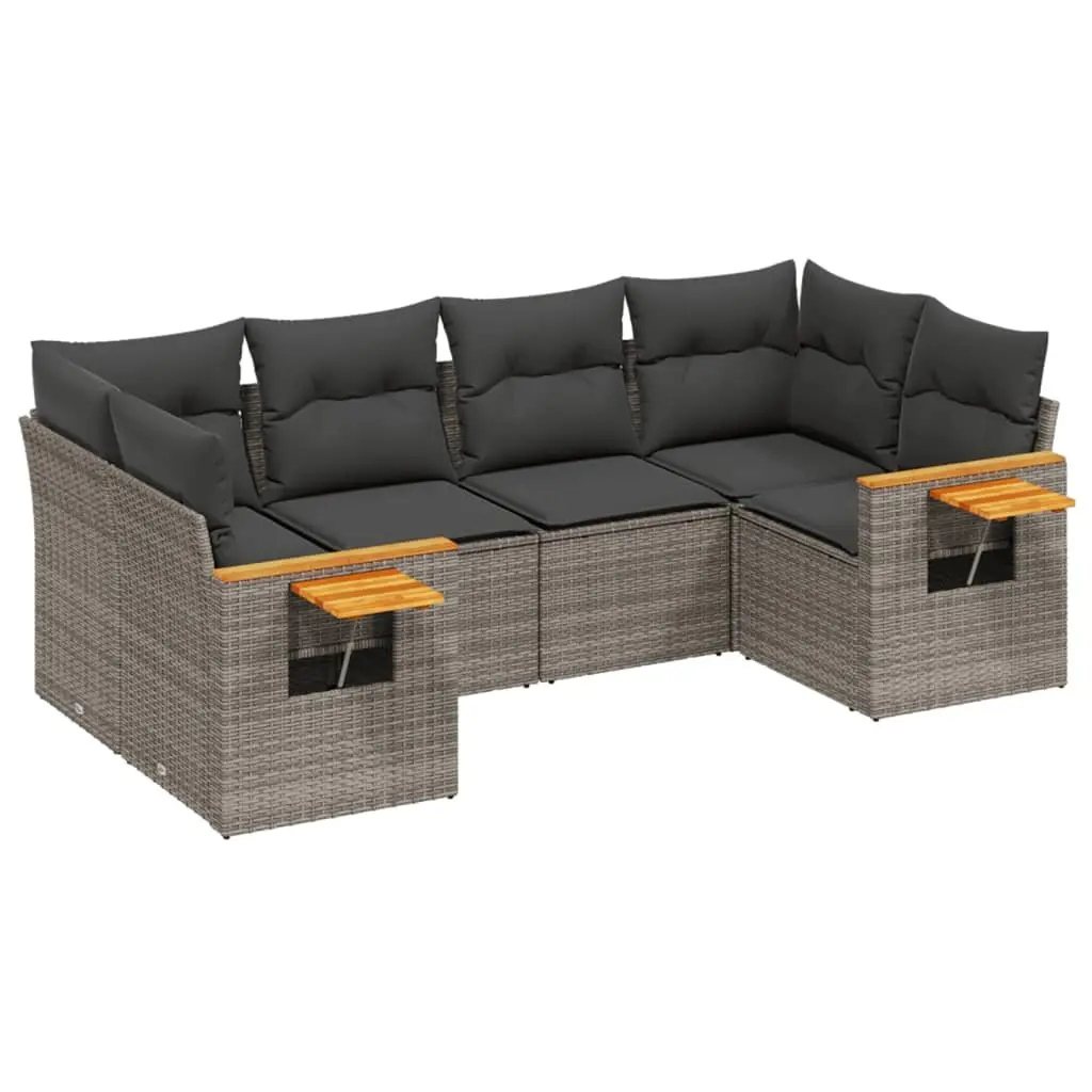 6 Piece Outdoor Sofa Set Grey PE Rattan with Cushions and Foldable Side Table
