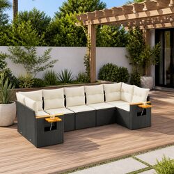 Practical 7 Piece Black Garden Sofa Set for Any Patio