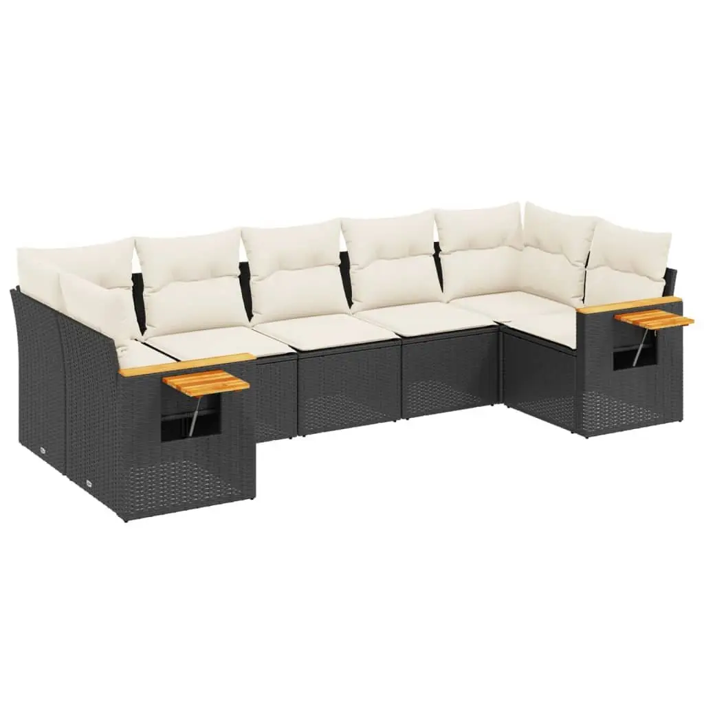 7 Piece Garden Sofa Set PE Rattan Modular Outdoor Furniture Black with Cushions