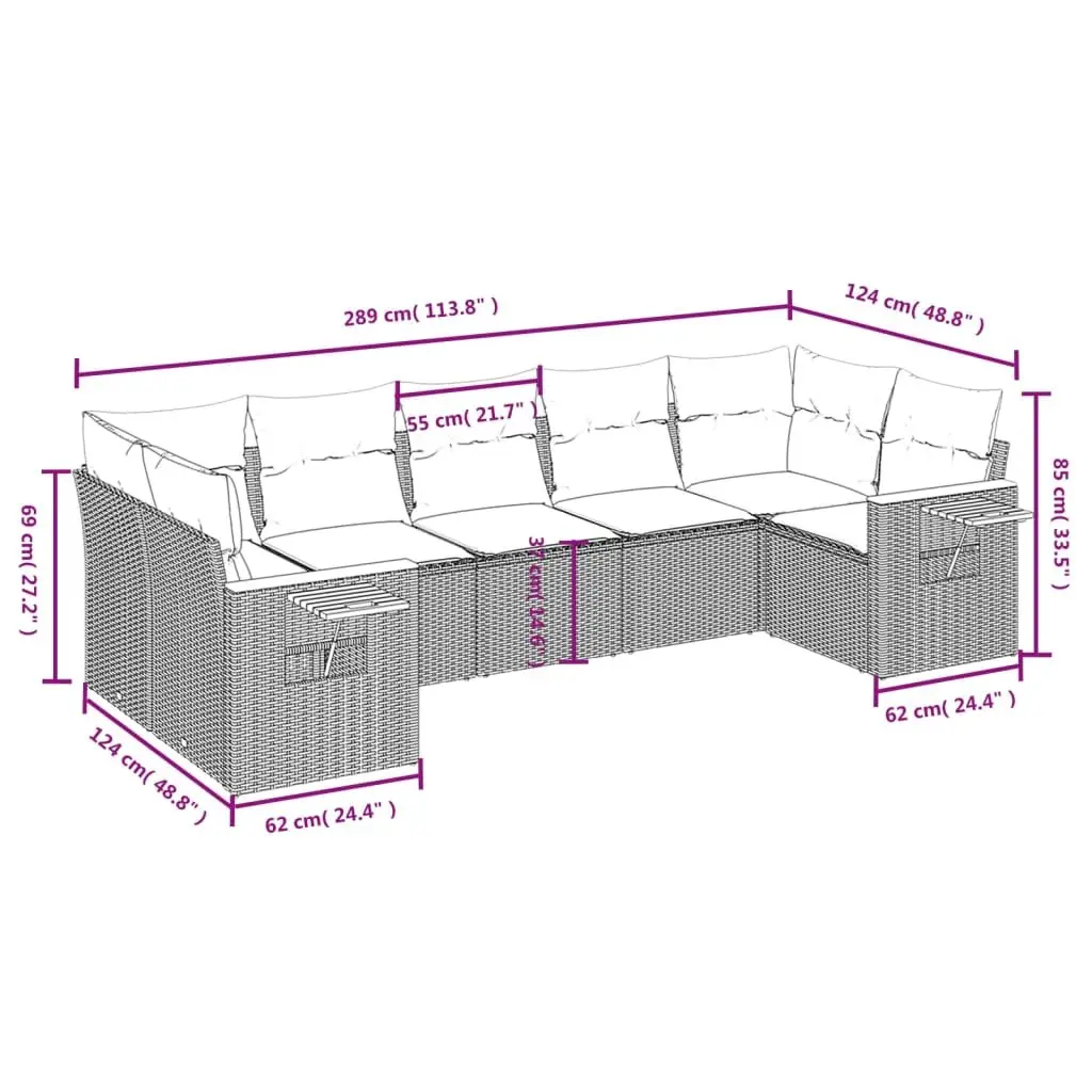 7 Piece Garden Sofa Set PE Rattan Modular Outdoor Furniture Black with Cushions