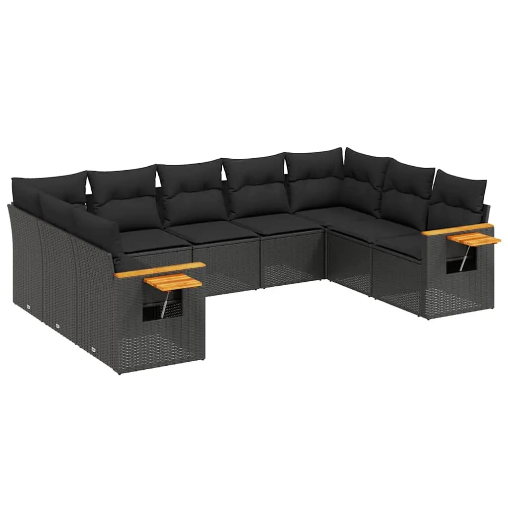 Garden Sofa Set 9 Piece Outdoor Furniture Patio Lounge Black PE Rattan with